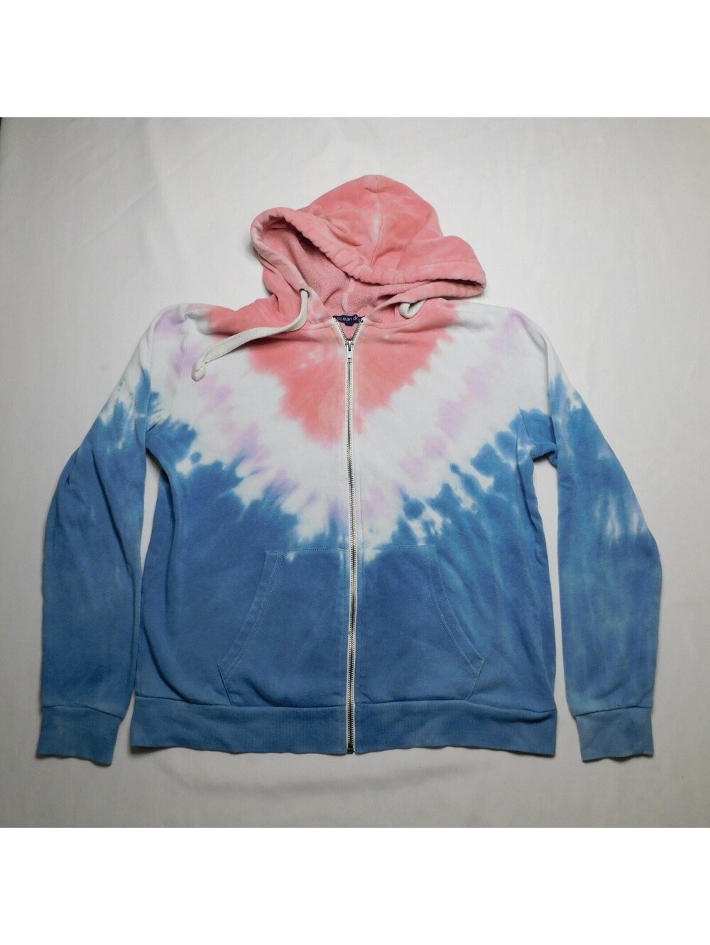 Ocean Drive Women's Medium Tie Dye Full Zip Hoodie Pink Blue White Fleece